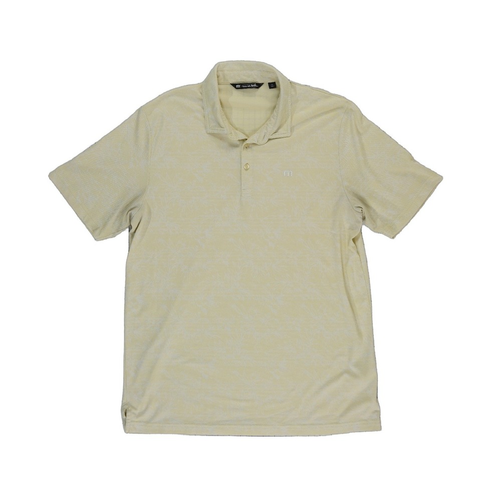 TravisMathew Polo Shirt Men's Size XL Yellow Tonal Palm Leaf Pima Cotton Golf‎